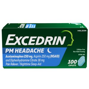 Excedrin PM Headache Pain Reliever/Nighttime Sleep-Aid Caplets, 100 Count, 24 Count