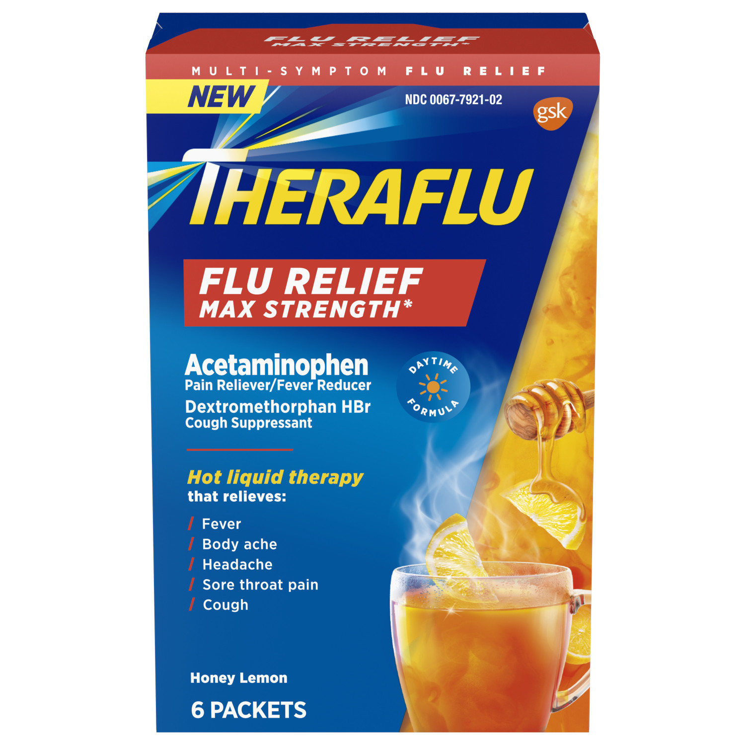 Theraflu Max Strength\ Flu Relief Packets, Honey Lemon, 6 CT