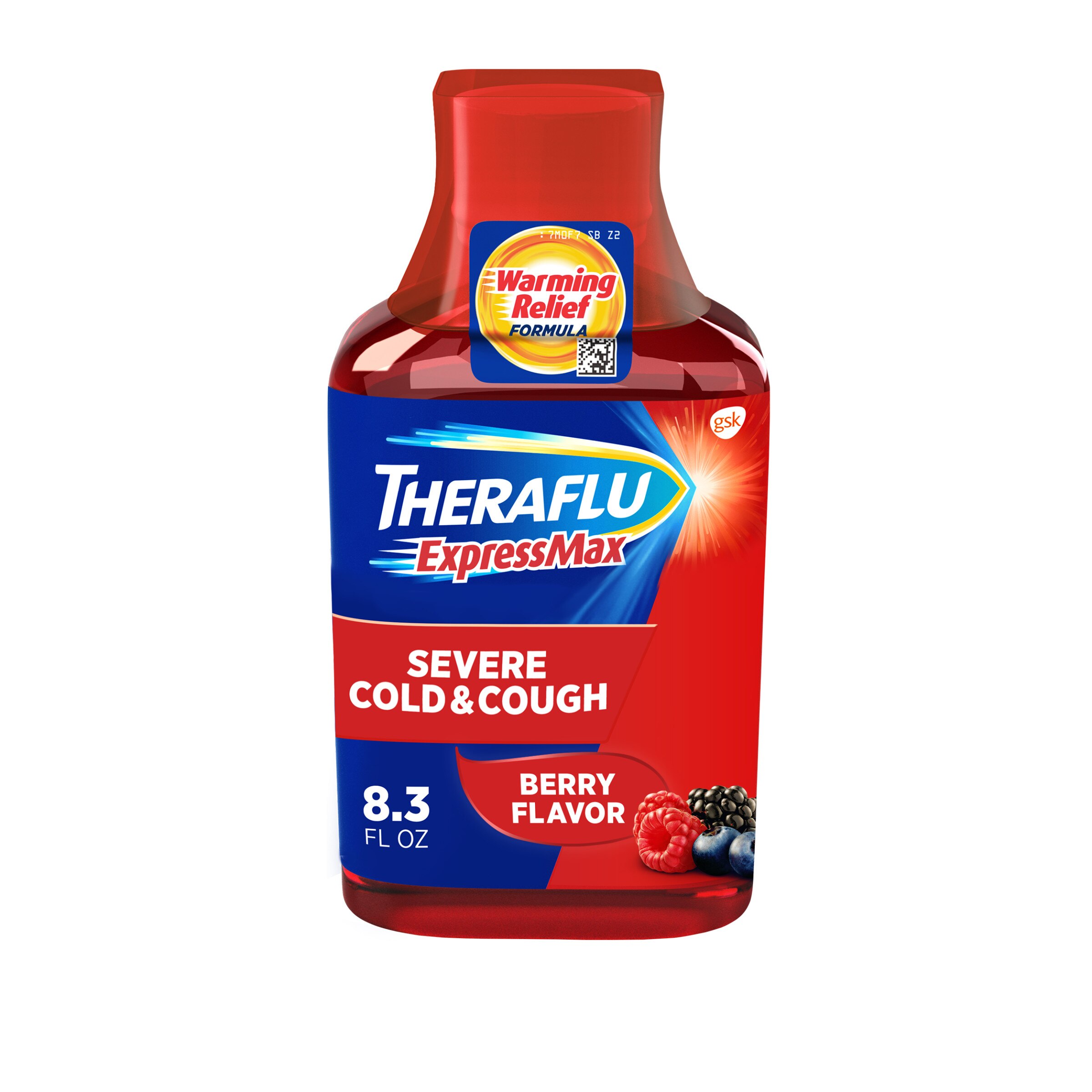 Theraflu ExpressMax Severe Cold and Flu - Jarabe sabor Berry, botella de 8.3 onzas