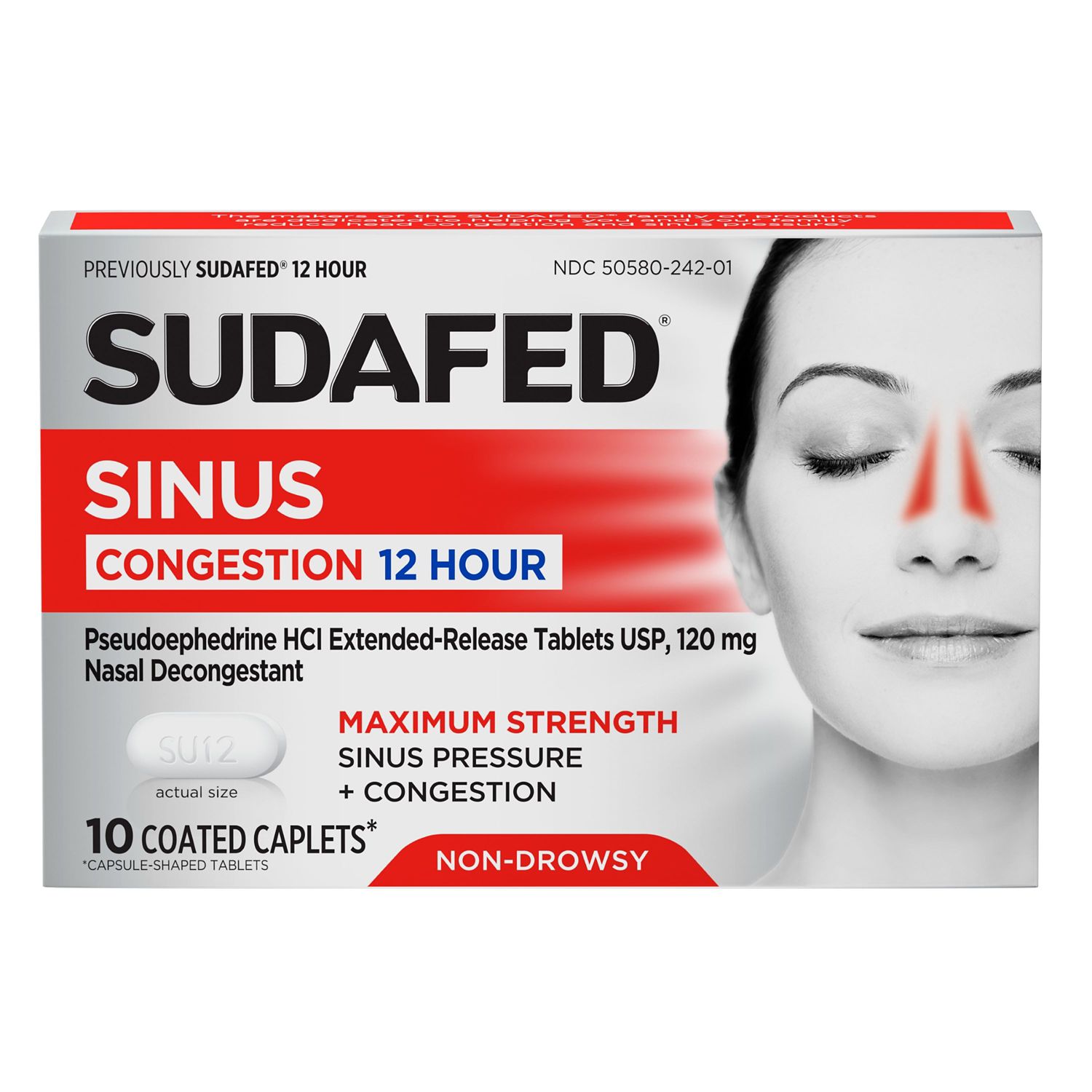 Sudafed Sinus Congestion 12HR Non-Drowsy Caplets, 10 CT