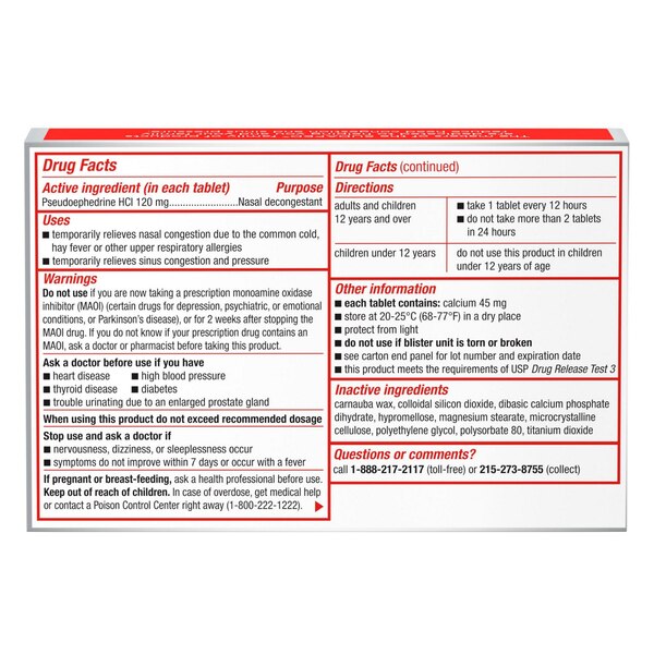 Sudafed Maximum Strength 12HR Non-Drowsy Sinus Congestion, 20 CT