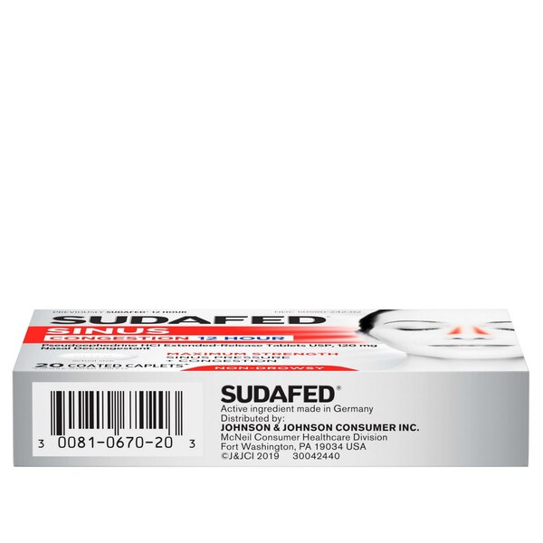 Sudafed Maximum Strength 12HR Non-Drowsy Sinus Congestion, 20 CT