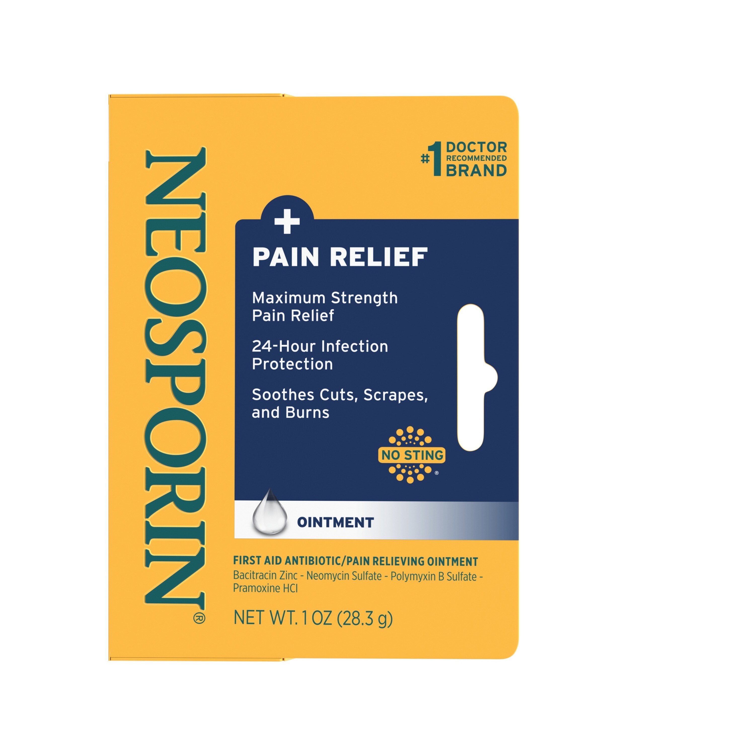 Neosporin + Ungüento antibiótico para primeros auxilios y alivio del dolor