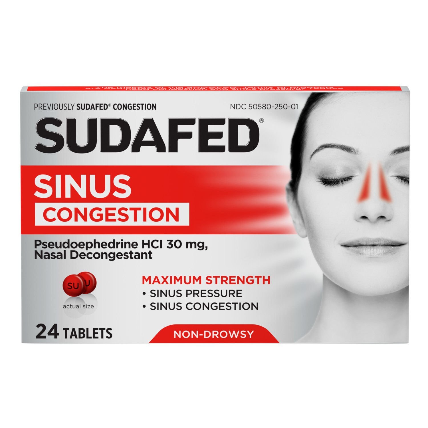 Sudafed PSE Sinus Congestion Max Strength Tablets, 24 CT image.