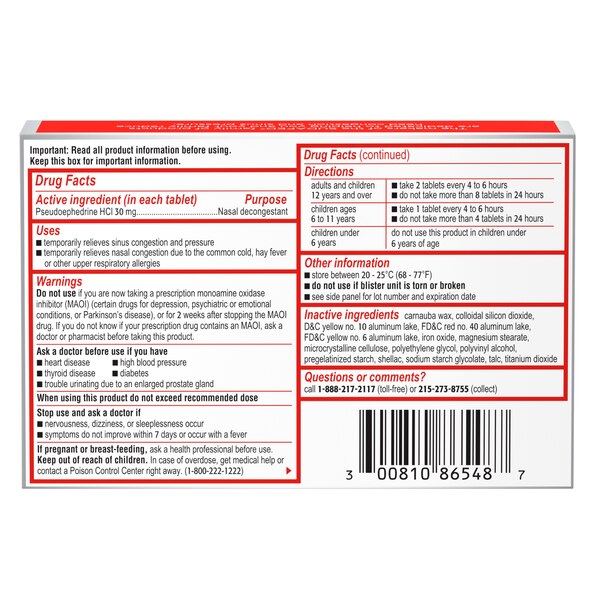 Sudafed Sinus Congestion Maximum Strength Decongestant Tablets, 48 CT
