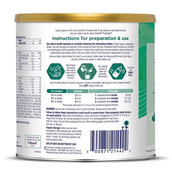 Enfamil ProSobee Simply Plant-Based Infant Formula Powder, Lactose-Free, 20.9 OZ, 1 CT