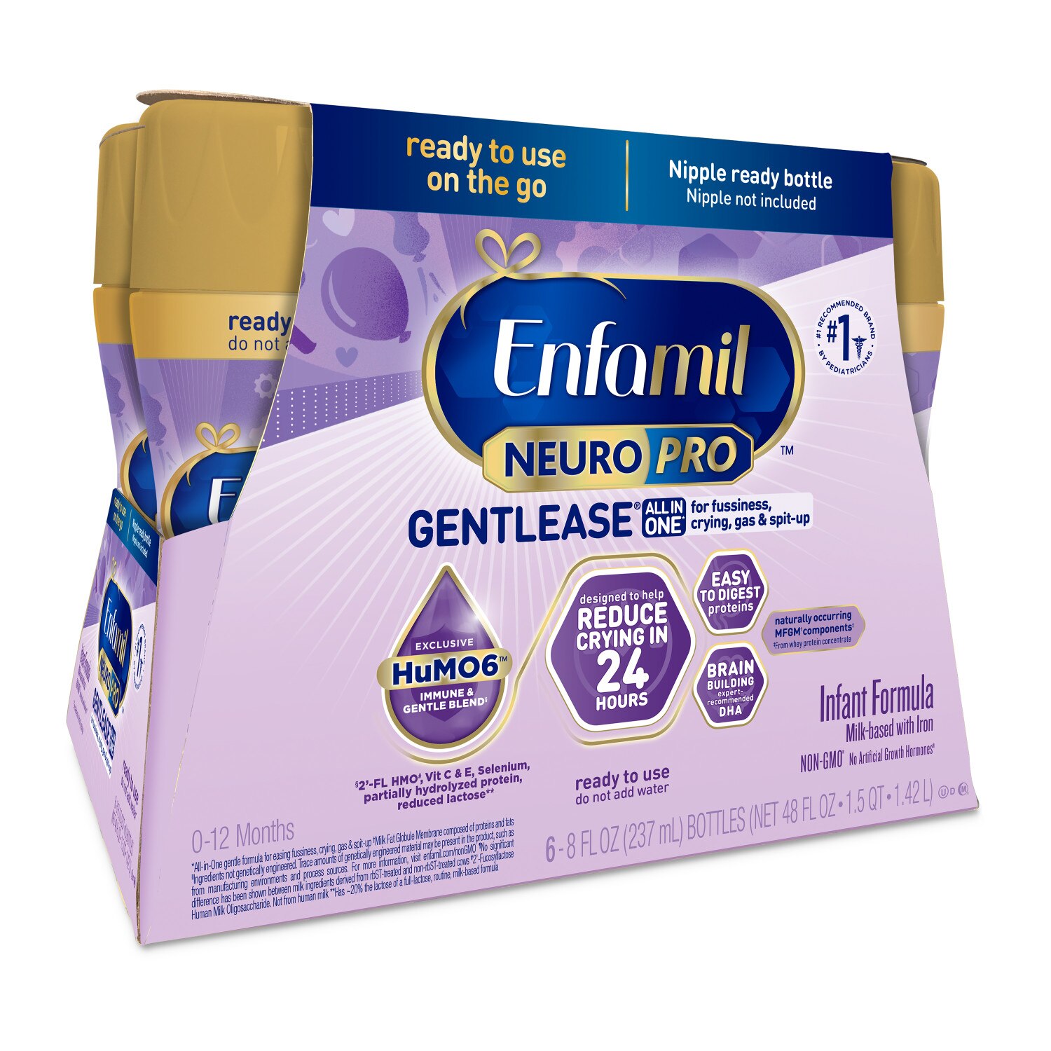 Enfamil Gentlease Ready To Use - Fórmula para bebé, lista para usar, 6 u.