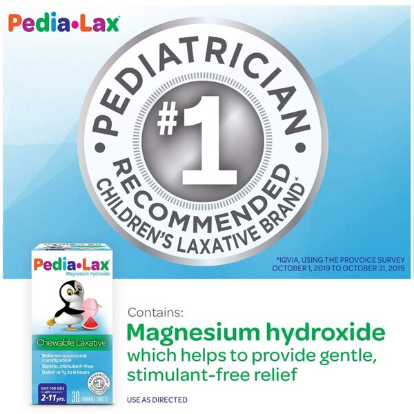 Pedia-Lax Laxative Chewable Tablets for Kids, Ages 2-11, Watermelon, 30 CT