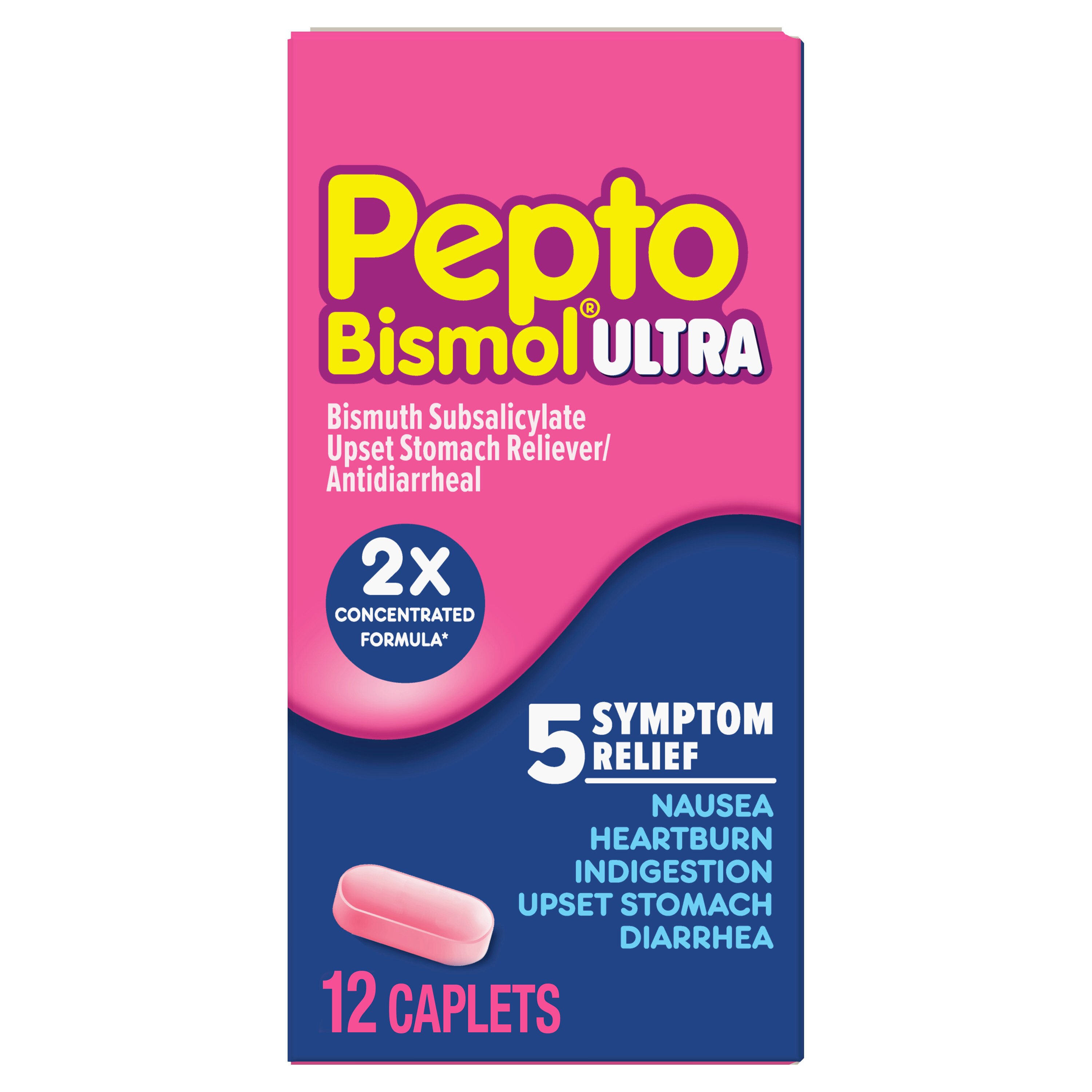 Pepto Bismol Caplets Ultra for Nausea, Heartburn, Indigestion, Upset Stomach, and Diarrhea Relief