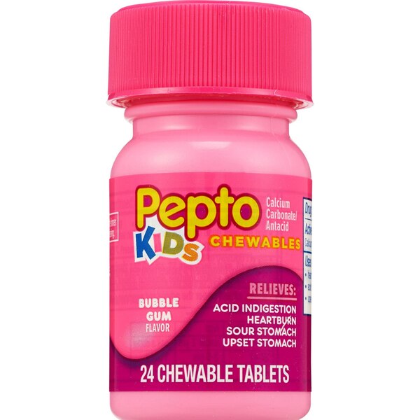 Pepto Bismol Children's Antacid Bubble Gum Chewable Tablet, Bubble Gum, 24 CT