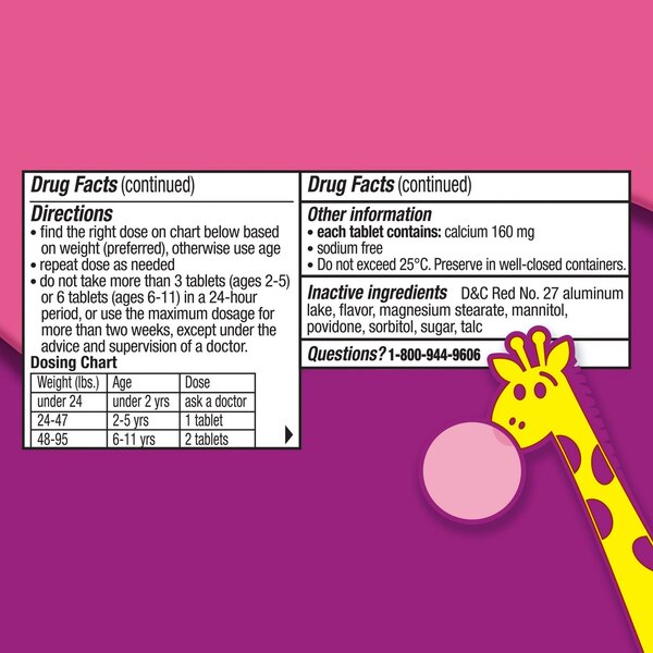 Pepto Bismol Children's Antacid Bubble Gum Chewable Tablet, Bubble Gum, 24 CT