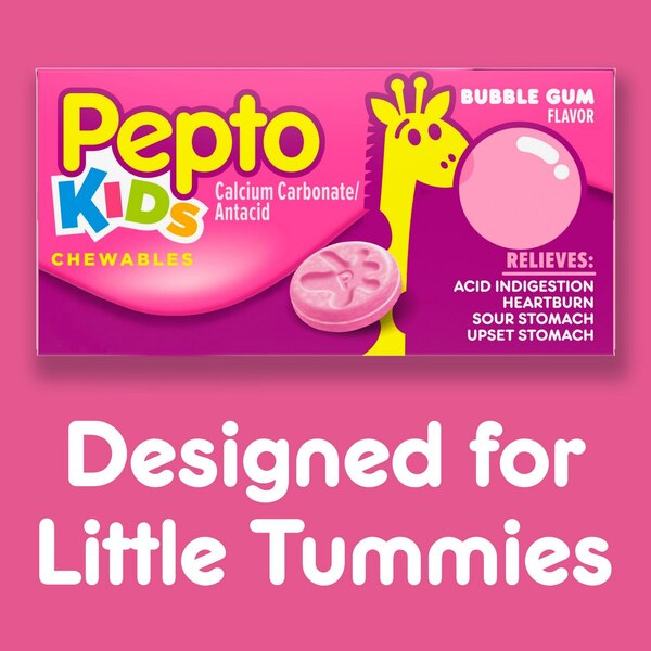 Pepto Bismol Children's Antacid Bubble Gum Chewable Tablet, Bubble Gum, 24 CT