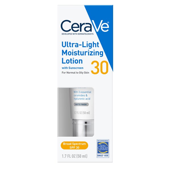 CeraVe Ultra-Light Face Moisturizer, SPF 30,  with Hyaluronic Acid, 1.7 OZ