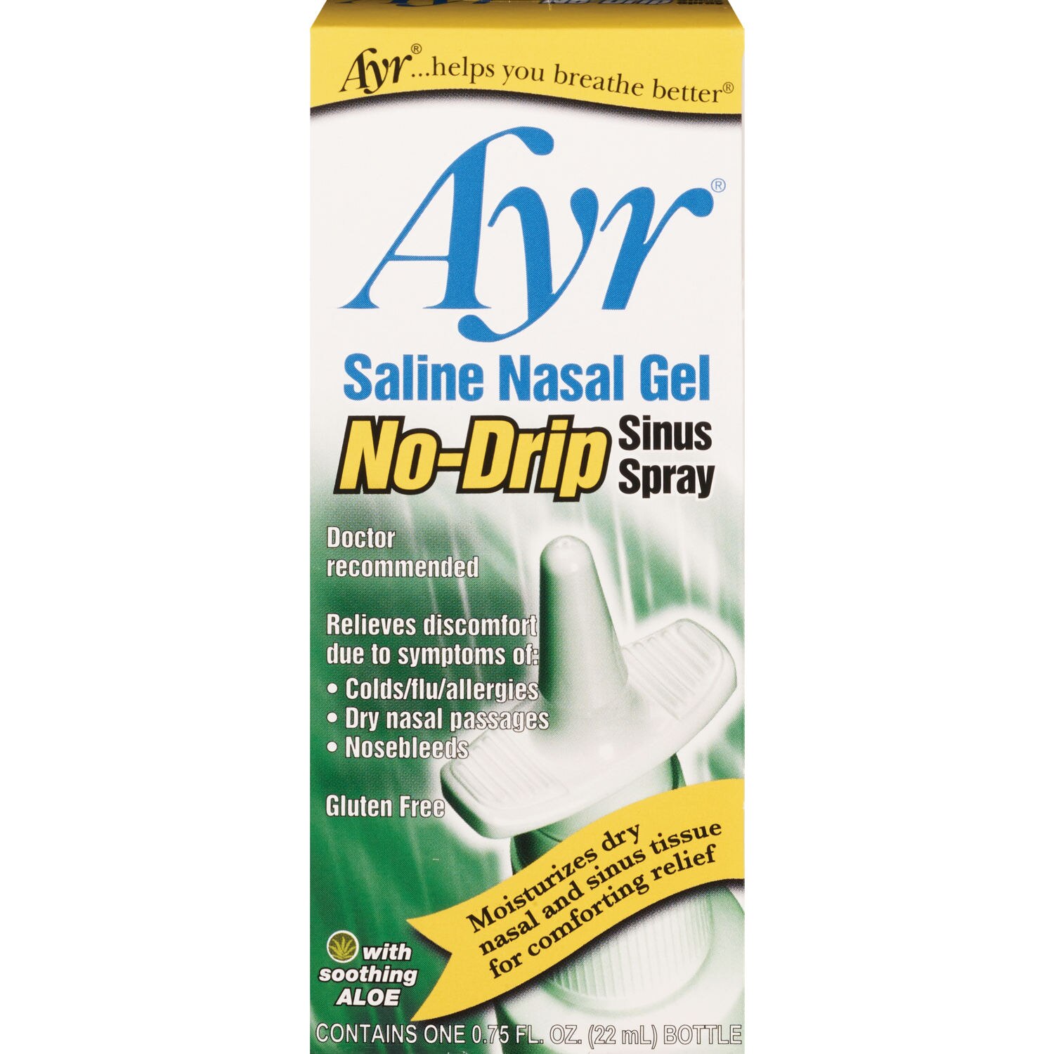 Ayr Saline Nasal Gel No-Drip Nasal Spray with Aloe, 0.75 OZ