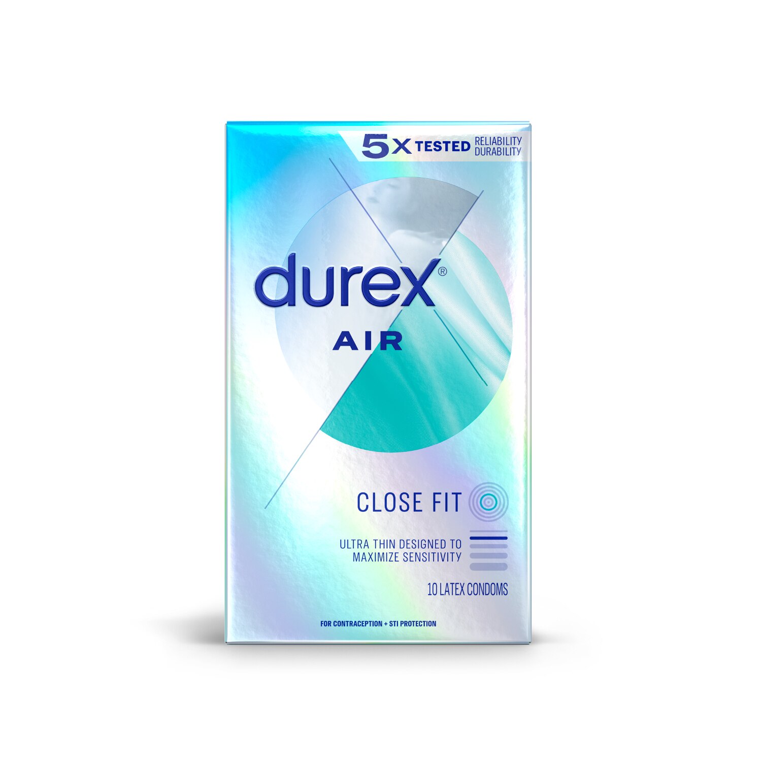 Durex Air Condoms, Extra Thin, Transparent Natural Rubber Latex Condoms, Close Fit, 10 CT