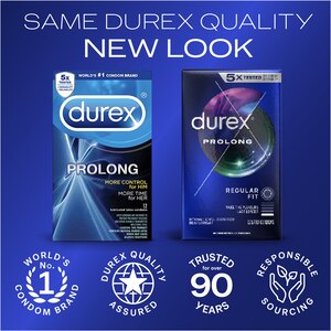 Durex Condom Prolong Natural Latex Condoms, 12 Count