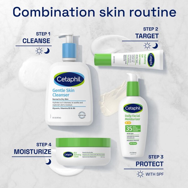 Cetaphil Hydrating Gentle Skin Cleanser for Dry to Normal Sensitive Skin, 16 OZ