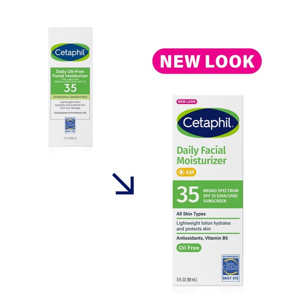 Cetaphil Daily Oil-free Facial Moisturizer with SPF 35 Sunscreen for Sensitive, Combination Skin, 3 OZ