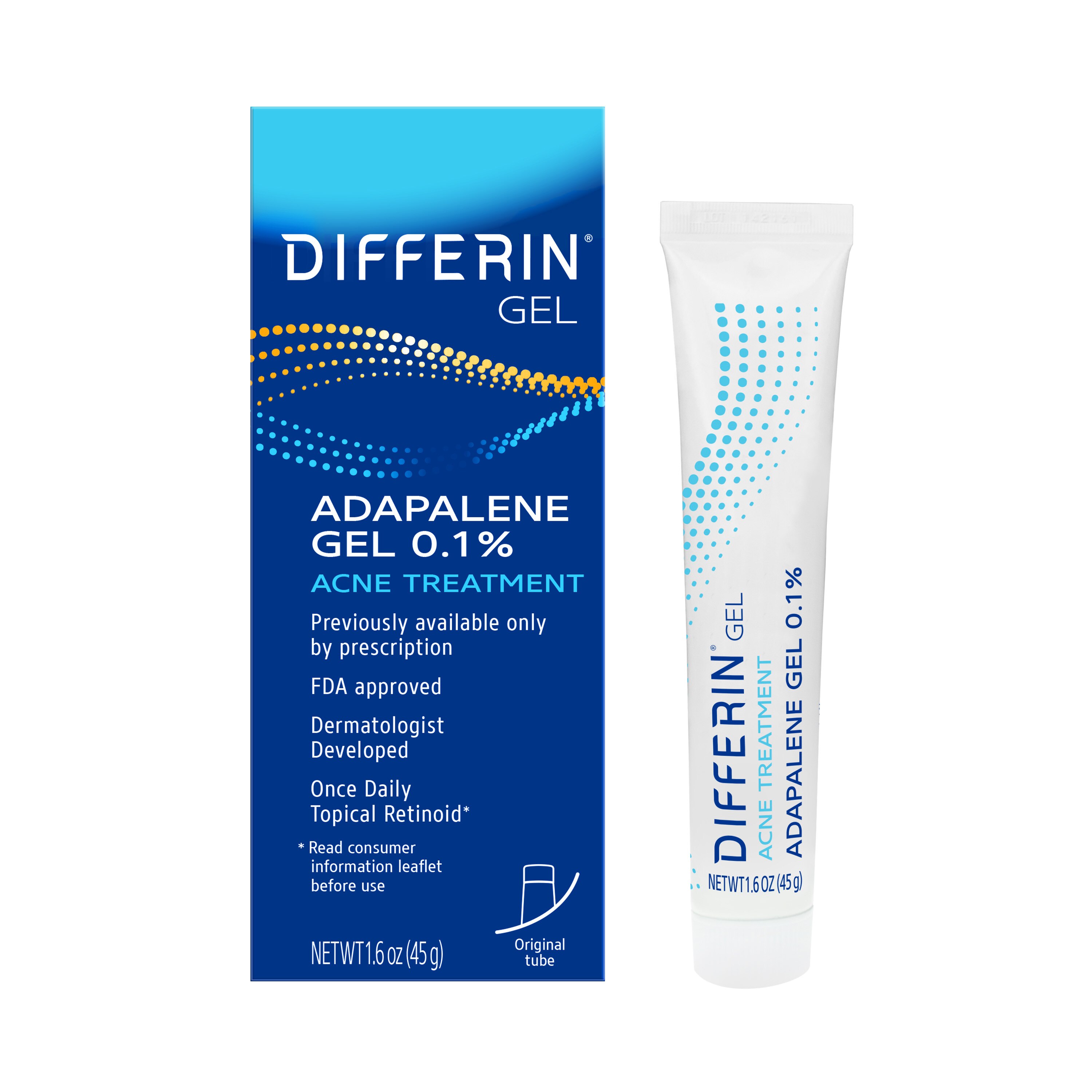 Differin Adapalene Gel 0.1% Acne Treatment, 1.6 OZ