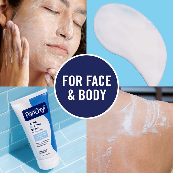 PanOxyl Creamy Wash 4% Benzoyl Peroxide Daily Control Deep Cleaning Wash for Acne, 6 OZ