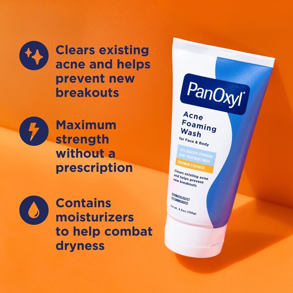 PanOxyl Foaming Wash, Maximum Strength Deep Cleaning with 10% Benzoyl Peroxide , 5.5 OZ