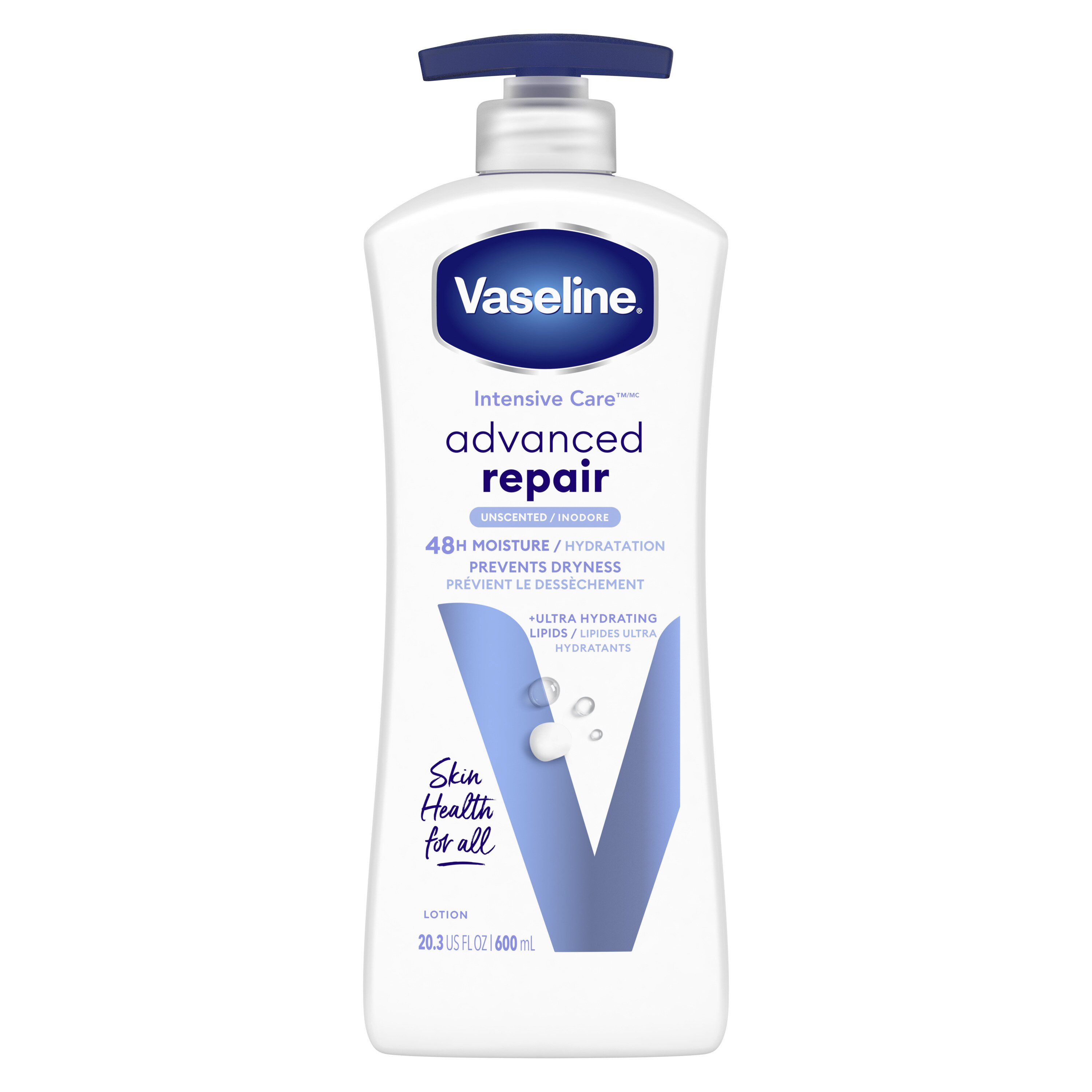 Vaseline Body Lotion Unscented Advanced Repair for Dry Skin, 20.3 OZ