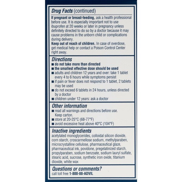Advil Pain Reliever/ Fever Reducer 200 MG Ibuprofen Tablets