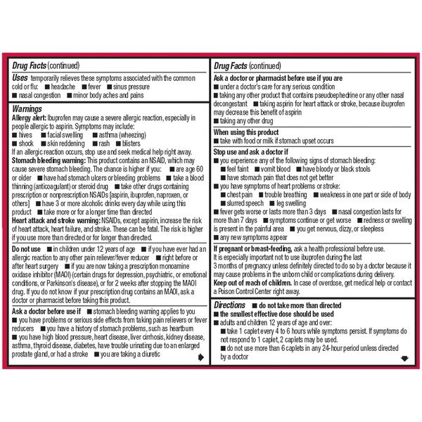 Advil Cold and Sinus Relief Coated Caplets , Non-Drowsy Pain Reliever & Fever Reducer