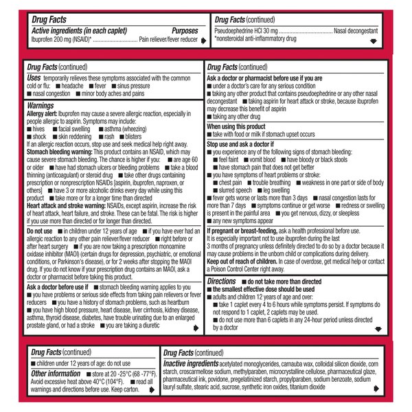 Advil Cold and Sinus Relief Coated Caplets , Non-Drowsy Pain Reliever & Fever Reducer
