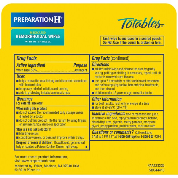 Preparation H Flushable Medicated Hemorrhoidal Wipes with Witch Hazel