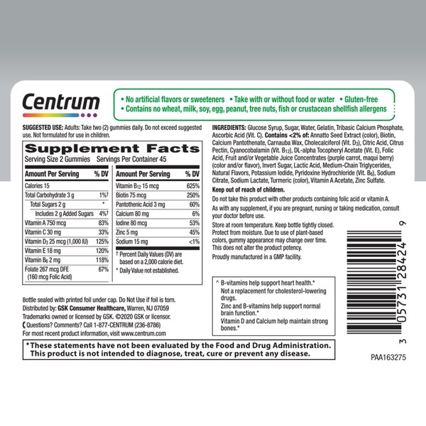 Centrum MultiGummies Adults 50+ Natural Fruit Flavors, 90 CT