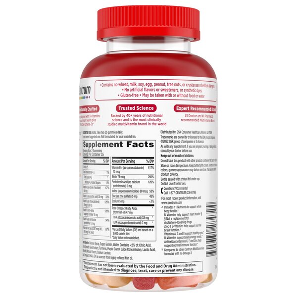 Centrum MultiGummies Multi + Omega 3 Gummy Adult Multivitamin, 110 CT