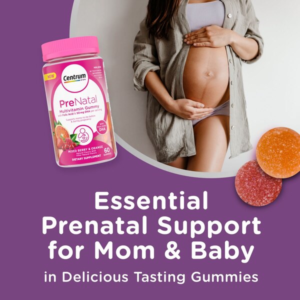 Centrum Prenatal Multivitamin Gummies, Mixed Berry and Orange, 60 CT
