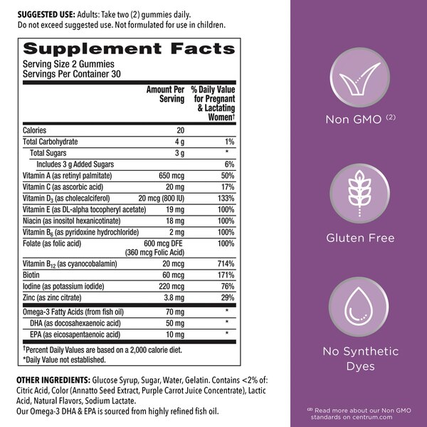 Centrum Prenatal Multivitamin Gummies, Mixed Berry and Orange, 60 CT