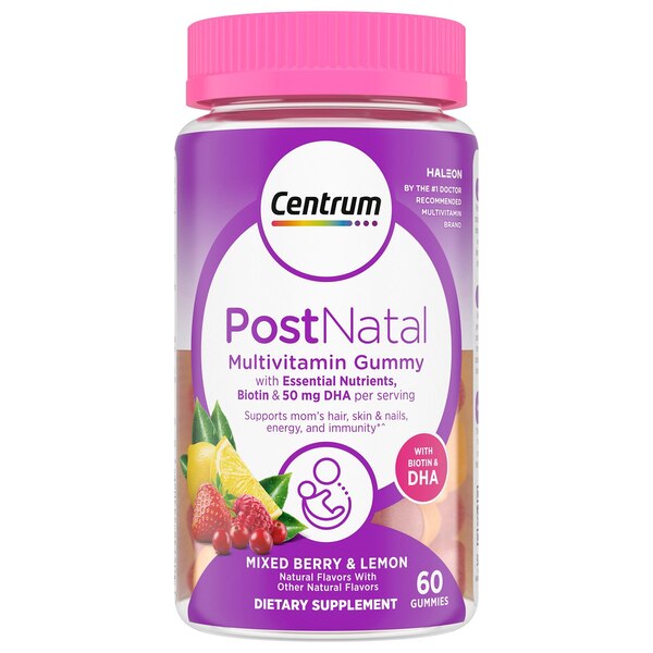 Centrum Postnatal Multivitamin Gummies, Mixed Berry and Lemon, 60 CT