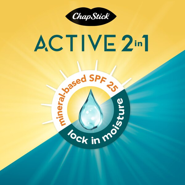 ChapStick Active 2-in-1 Unscented, Wild Berry and Fresh Mint Flavored Lip Balm, 0.18 OZ, 3 CT