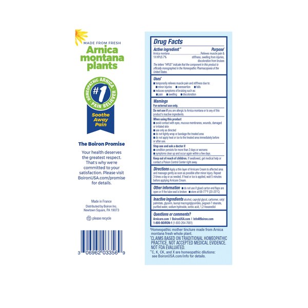 Boiron Arnicare Cream, Homeopathic Medicine for Pain Relief, 2.5 OZ