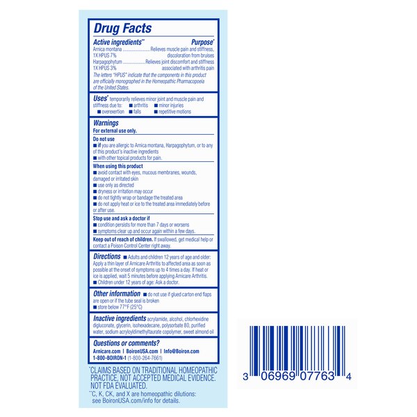 Boiron Arnicare Arthritis Cream with Devil's Claw, 2.5 OZ