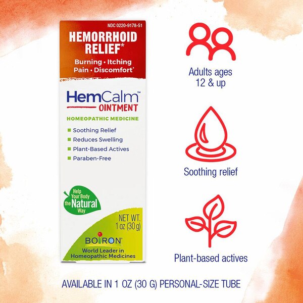 Boiron HemCalm Homeopathic Medicine for Hemorrhoid Relief Ointment, 1 OZ