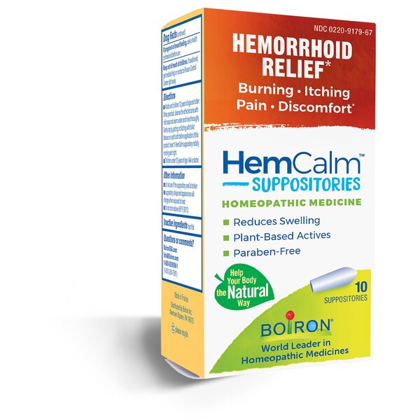 Boiron HemCalm Homeopathic Medicine for Hemorrhoid Relief Suppositories, 10 CT