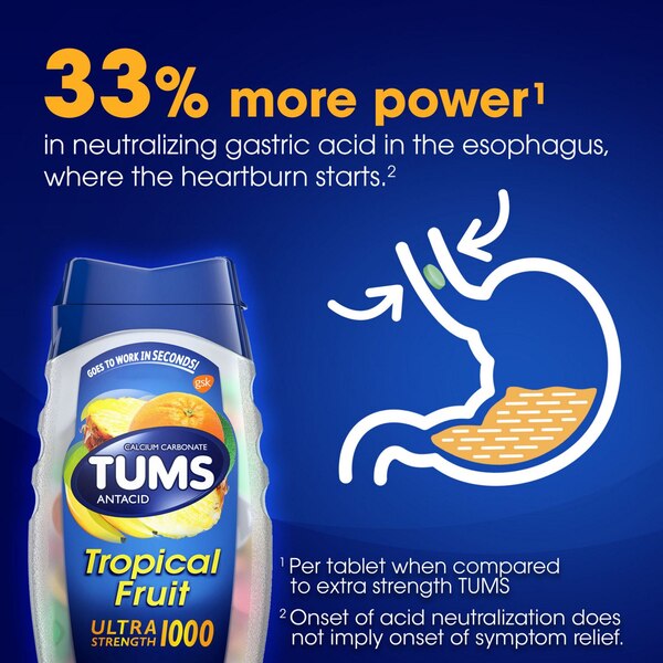 TUMS Antacid Chewable Tablets, Ultra Strength for Heartburn Relief
