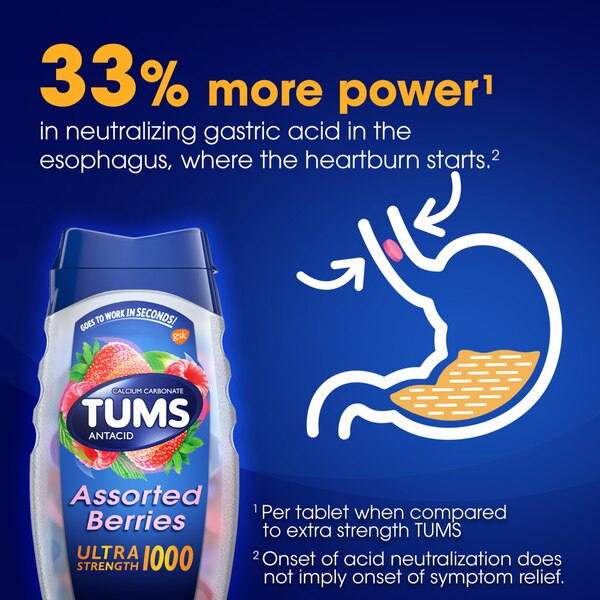 TUMS Antacid Chewable Tablets, Ultra Strength for Heartburn Relief