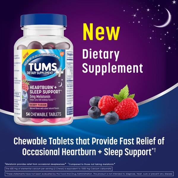 TUMS+Heartburn+ Sleep Support with Melatonin, Berry Fusion, 54 CT