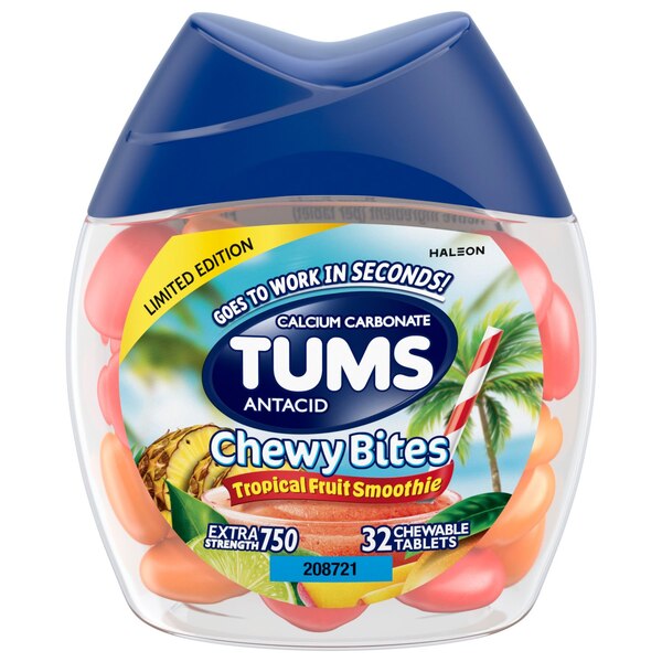 TUMS Chewable Antacid Tablets for Heartburn Relief, Tropical Fruit, 32 CT