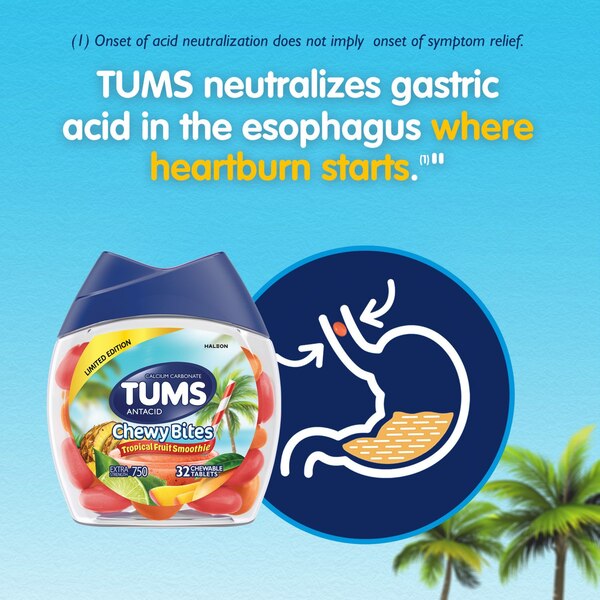 TUMS Chewable Antacid Tablets for Heartburn Relief, Tropical Fruit, 32 CT