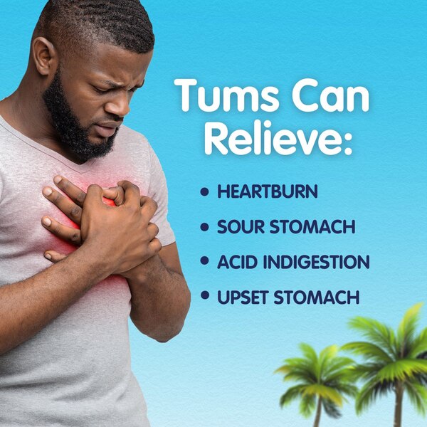 TUMS Chewable Antacid Tablets for Heartburn Relief, Tropical Fruit, 32 CT