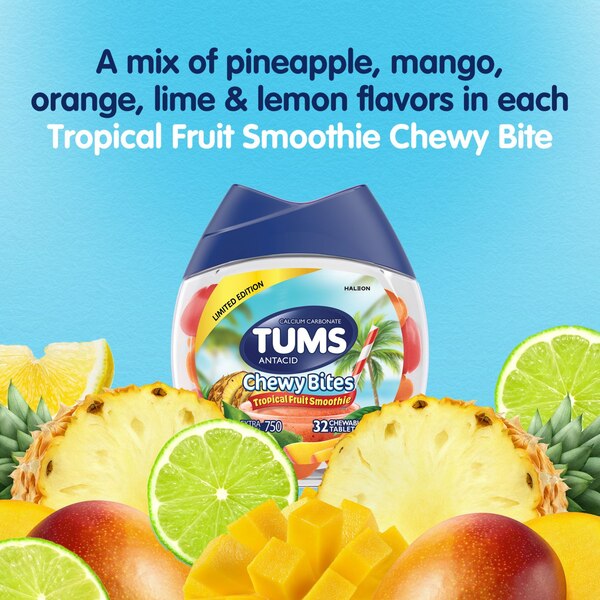 TUMS Chewable Antacid Tablets for Heartburn Relief, Tropical Fruit, 32 CT