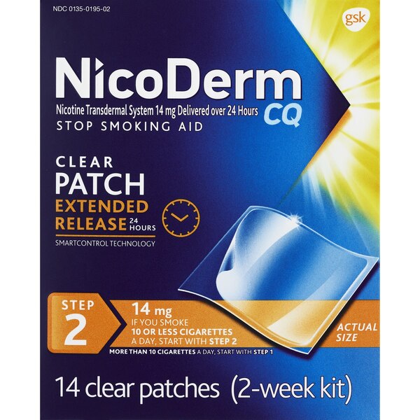 NicoDerm CQ - Parches de nicotina para dejar de fumar, paso 2 - 14 u.
