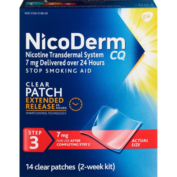 NicoDermCQ Transdermal System 7mg Patch, Step 3, 14 CT