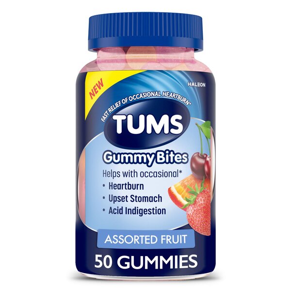 TUMS Gummy Bites Assorted Fruit, 50 CT